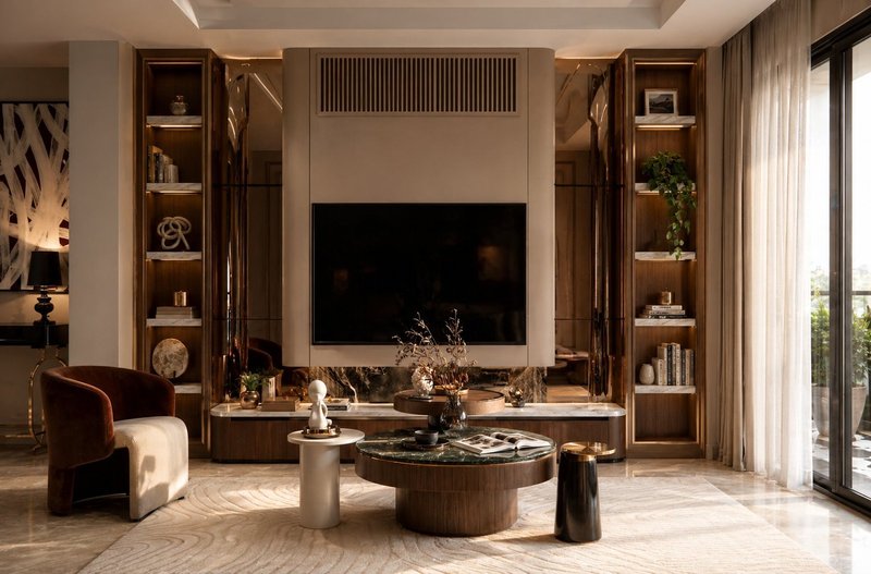 The Vikaspuri Residence — Calacatta Viola statement wall