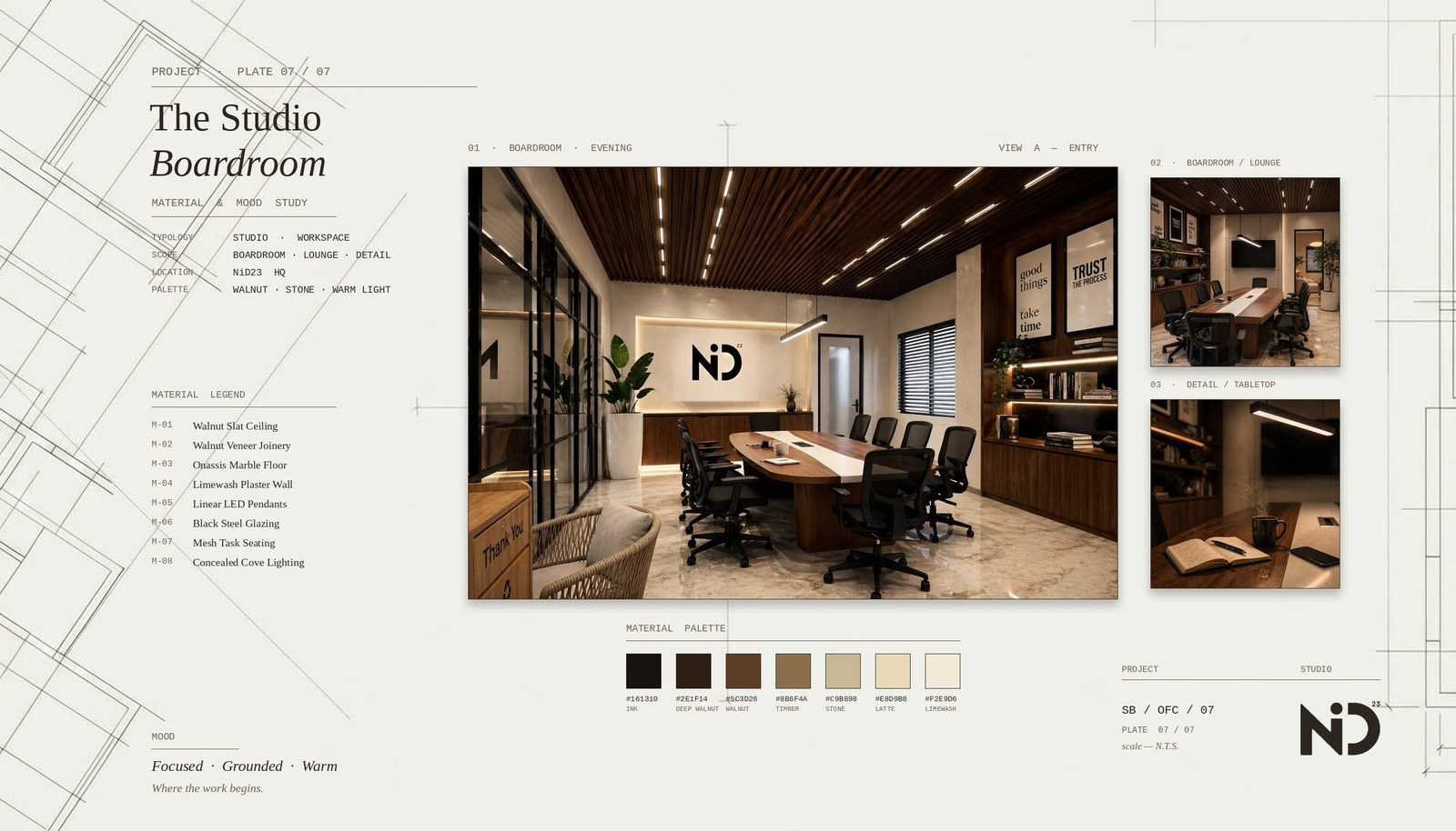The Studio Boardroom — material & mood study plate