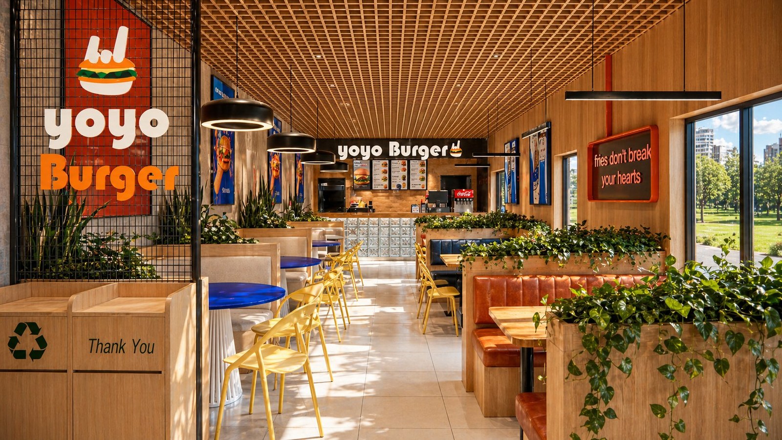 yoyo Burger — wide daytime dine-in