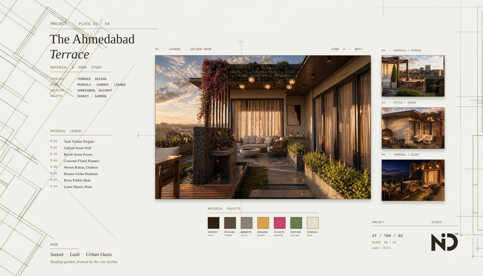 The Ahmedabad Terrace — material & mood study plate