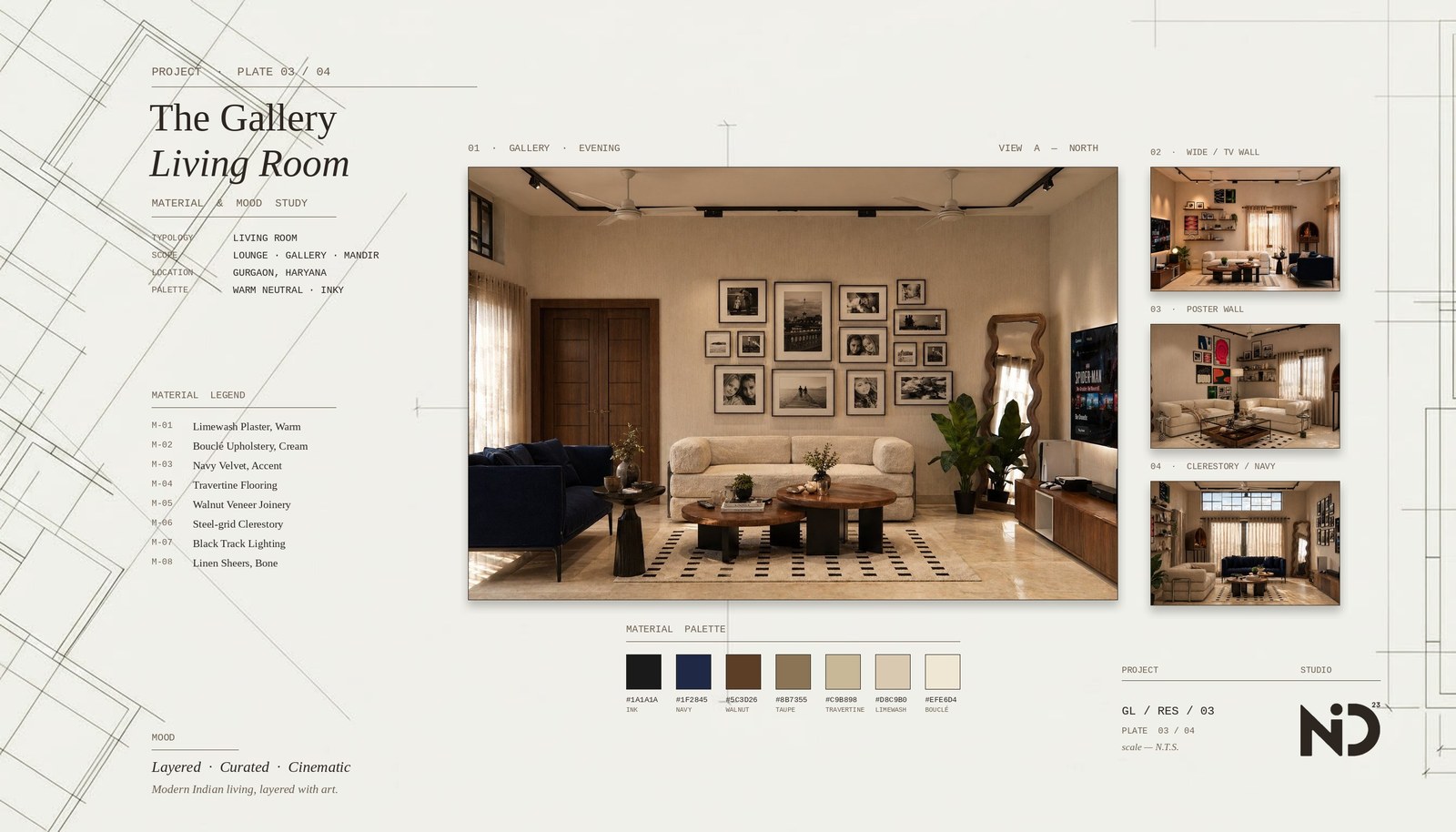 The Family Game Room — material & mood study plate