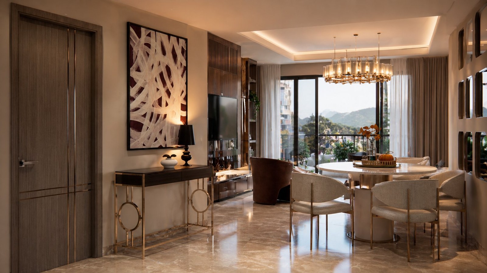 The Vikaspuri Residence — dining with chandelier