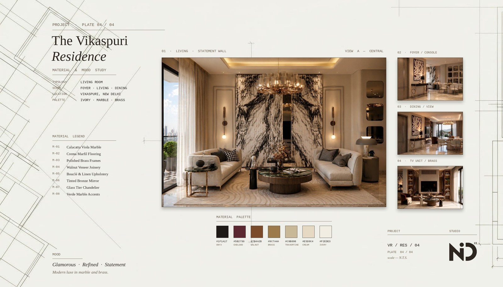 The Vikaspuri Residence — material & mood study plate